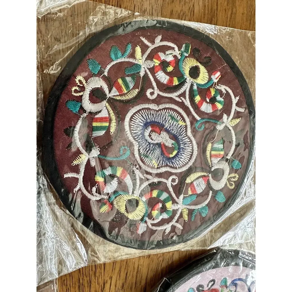 Round Silky Embroidery Chinese Style Coasters Table Mats Multi- Color